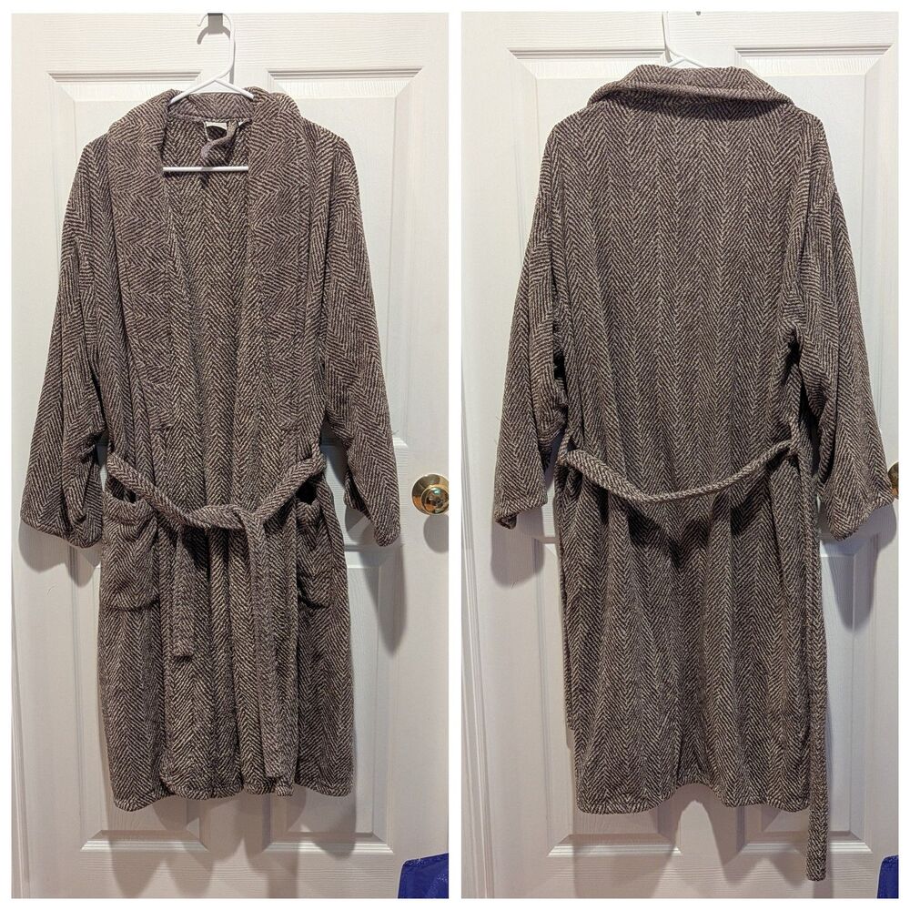 Emmanuel Ungaro Men's Brown & Cream Chevron Heavy Cotton Bath Robe